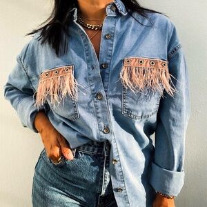 Q2 Denim + Feathers Button Down Shirt